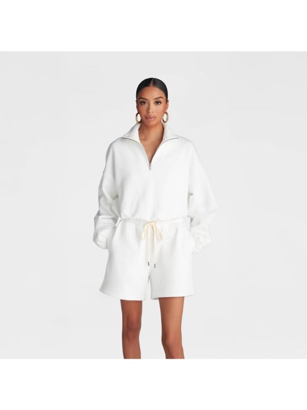 KBB by Kahlana The Quarter Zip Sweatshirt White Fleece Pullover - Women Size XL